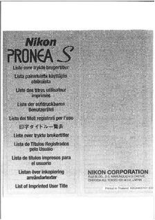 Nikon Pronea S manual. Camera Instructions.